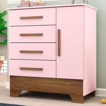 Cômoda Infantil Kids 1 Porta 4 Gavetas Branco/Rosa - Panorama Móveis Cômoda Infantil Kids 1 Porta 4 Gavetas Branco/Rosa - Panorama Móveis