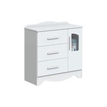 Cômoda Infantil Lisi Plus c/ 1 Porta Cristal e 4 Gavetas Branco - Peroba Cômoda Infantil Lisi Plus c/ 1 Porta Cristal e 4 Gavetas Branco - Peroba