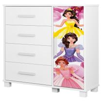 Cômoda Infantil Livia 4 Gavetas 1 Porta MDF com Puxadores Plástico Milani Movelaria