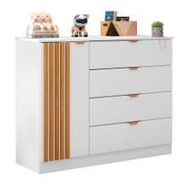 Cômoda Infantil Liz 112cm MDF Branco Semi brilho/Freijo - Sallar home