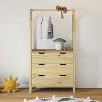 Cômoda infantil Montessori Madeira com Arara 3 Gavetas Amira Natural