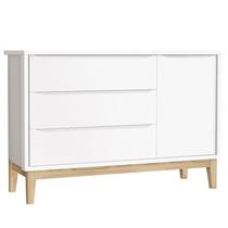 Cômoda Infantil New Classic com Porta Branco com Pés Madeira Natural Reller Cômoda Infantil New Classic com Porta Branco com Pés Madeira Natural Reller