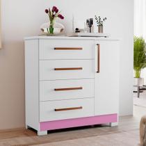 Cômoda Infantil Notável NT 5185 com 4 Gavetas Branco New e Rosa