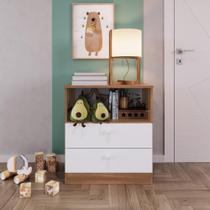 Cômoda Infantil Organizadora 2 Gavetas com Nicho 60,8cm para Quarto de Bebê Nogal com Branco Cômoda Infantil Organizadora 2 Gavetas com Nicho 60,8cm para Quarto de Bebê Nogal com Branco