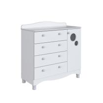 Cômoda Infantil Organizadora 4 Gavetas Grande e 1 Porta com Prateleira e Trocador para Quarto de Bebê