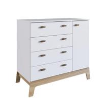 Cômoda Infantil Organizadora 93,5cm 4 Gavetas Grande e 1 Porta com Prateleira e Trocador para Quarto de Bebê Branca com Itapuã