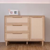Cômoda Infantil Paglia com Rattan 3 Gavetas e Porta Carvalho Malva Cômoda Infantil Paglia com Rattan 3 Gavetas e Porta Carvalho Malva