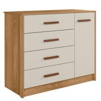 Cômoda Infantil Para Quarto de Bebê Pérola 01 Porta 04 Gavetas Nature Off White - Abmaza