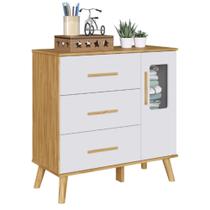 Cômoda Infantil Peroba Sky 1 Porta Janela Branco com Amêndoa