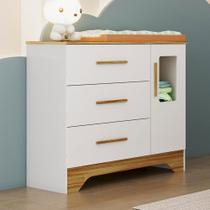 Cômoda Infantil Popy 1 Porta 3 Gavetas 100% Mdf Branco Brilho/Amêndoa - Móveis Peroba Cômoda Infantil Popy 1 Porta 3 Gavetas 100% Mdf Branco Brilho/Amêndoa - Móveis Peroba