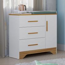 Cômoda Infantil Popy Retrô 1 Porta 3 Gavetas 100% Mdf Branco Brilho/Amêndoa - Móveis Peroba Cômoda Infantil Popy Retrô 1 Porta 3 Gavetas 100% Mdf Branco Brilho/Amêndoa - Móveis Peroba