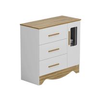 Cômoda Infantil Popy Retrô 1 Porta Janela MDF Branco Amêndoa