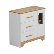 Cômoda Infantil Popy Retrô Peroba Branco com Amêndoa 1 Porta