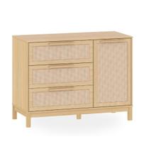 Cômoda Infantil Quater Indy 120cm com Porta, 3 Gavetas e Detalhes em Rattan MDF Cômoda Infantil Quater Indy 120cm com Porta, 3 Gavetas e Detalhes em Rattan MDF