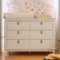 Cômoda Infantil Quater Linha Cromo 6 Gavetas Branco Fosco com Puxadores em Couro em MDF