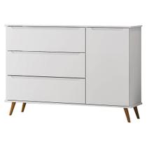 Cômoda Infantil Retrô 3 Gavetas 1 Porta Melinda Branco 100% MDF Mobili