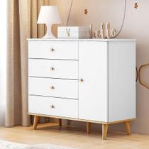 Cômoda Infantil Retrô 4 Gavetas com Porta Fraldário Lígia Branco Carolina Baby