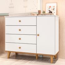 Cômoda Infantil Retrô 4 Gavetas com Porta Fraldário Lígia Branco Carolina Baby
