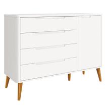 Cômoda Infantil Retrô Boom Branco Com Pés Amadeirado - Reller Cômoda Infantil Retrô Boom Branco Com Pés Amadeirado - Reller