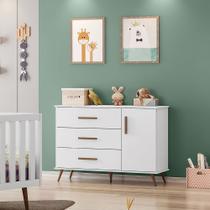 Cômoda Infantil Retrô Gabi 3 Gavetas 1 Porta Branco Mobili