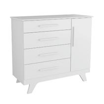 Cômoda Infantil Retrô Peroba Branco 4 Gavetas 1 Porta Lisa
