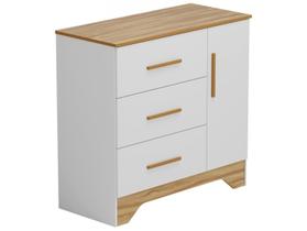 Cômoda Infantil Retrô Peroba MDF Branco Amêndoa 1 Porta Lisa