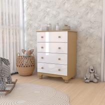 Cômoda Infantil Sueño 4 Gavetas 100% Mdf Branco Brilho/Amêndoa - Panorama Móveis Cômoda Infantil Sueño 4 Gavetas 100% Mdf Branco Brilho/Amêndoa - Panorama Móveis