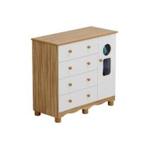 Cômoda Infantil Tedy c/ 1 Porta Cristal e 4 Gavetas Branco/Amendoa - Peroba Cômoda Infantil Tedy c/ 1 Porta Cristal e 4 Gavetas Branco/Amendoa - Peroba