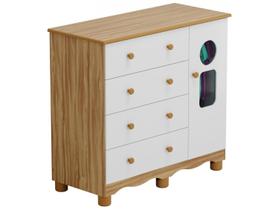 Cômoda Infantil Tedy c/ 1 Porta Cristal e 4 Gavetas Branco/Amendoa - Peroba
