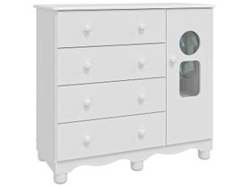 Cômoda Infantil Tedy Peroba Branco 100%MDF 1 Porta 4 Gavetas Cômoda Infantil Tedy Peroba Branco 100%MDF 1 Porta 4 Gavetas