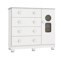 Cômoda Infantil Tedy Peroba Branco 100%MDF 1 Porta 4 Gavetas Cômoda Infantil Tedy Peroba Branco 100%MDF 1 Porta 4 Gavetas