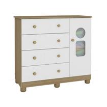 Cômoda Infantil Tedy Peroba em 100% MDF Branco com Carvalho Cômoda Infantil Tedy Peroba em 100% MDF Branco com Carvalho