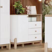 Cômoda Infantil Ternura 1 Porta 3 Gavetas Branco/Jequitibá - Henn