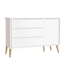 Cômoda Infantil Theo 1 Porta Branco Acetinado Com Pés Madeira Natural Reller Cômoda Infantil Theo 1 Porta Branco Acetinado Com Pés Madeira Natural Reller