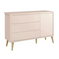 Cômoda Infantil Theo 1 Porta e 3 Gavetas Rosa Fosco com Pés Madeira Natural - Reller Móveis Cômoda Infantil Theo 1 Porta e 3 Gavetas Rosa Fosco com Pés Madeira Natural - Reller Móveis