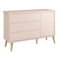 Cômoda Infantil Theo 1 Porta Rosa com Pés Madeira Natural Reller Cômoda Infantil Theo 1 Porta Rosa com Pés Madeira Natural Reller