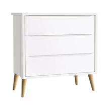 Cômoda Infantil Theo 3 Gavetas Branco Fosco com Pés Madeira Natural - Reller Móveis Cômoda Infantil Theo 3 Gavetas Branco Fosco com Pés Madeira Natural - Reller Móveis