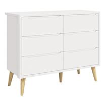 Cômoda Infantil Theo 6 Gavetas Branco Fosco com Pés Madeira Natural - Reller Móveis