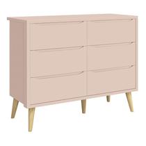 Cômoda Infantil Theo 6 Gavetas Rosa Fosco com Pés Madeira Natural - Reller Móveis