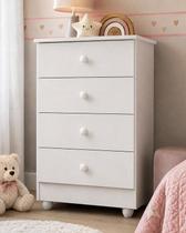 Cômoda Infantil Tigus Soft 4 Gavetas Branco MDF Com Corrediças Telescópicas Pintura UV Atóxica Para Quarto Bebê Cômoda Infantil Tigus Soft 4 Gavetas Branco MDF Com Corrediças Telescópicas Pintura UV Atóxica Para Quarto Bebê