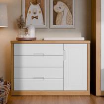 Cômoda Infantil Tutto New 1 Porta e 4 Gavetas 100% MDF Cor Branco e Freijó - Matic Móveis