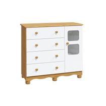 Cômoda Infantil Uli c/ 1 Porta Cristal e 4 Gavetas Branco/Amendoa - Peroba Cômoda Infantil Uli c/ 1 Porta Cristal e 4 Gavetas Branco/Amendoa - Peroba