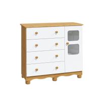 Cômoda Infantil Uli c/ 1 Porta Cristal e 4 Gavetas Branco/Amendoa - Peroba Cômoda Infantil Uli c/ 1 Porta Cristal e 4 Gavetas Branco/Amendoa - Peroba