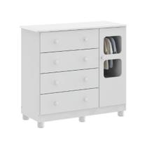 Cômoda Infantil Uli Peroba 100% MDF Branco 1 Porta 4 Gavetas