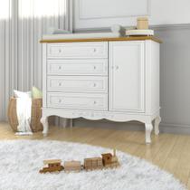 Cômoda Infantil Versailles 4 Gavetas 1 Porta Timber Mel/Branco