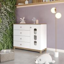 Cômoda Infatil Aconchego 1 Porta 4 Gavetas Branco e Jequitibá HP Cômoda Infatil Aconchego 1 Porta 4 Gavetas Branco e Jequitibá HP