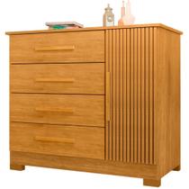 Cômoda J&A Móveis Malibu New Montevidéu com porta ripado 3D, 4 gavetas, larguras 105 cm Nature