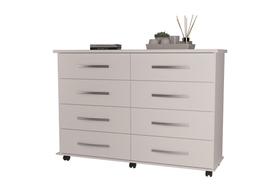Comoda Jade BRANCA com 8 Gavetas com corrediças metálicas telescópias com rodízios nos pés Quarto Luxo