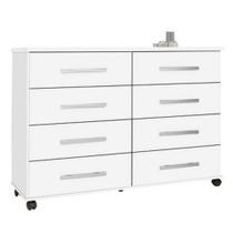 Cômoda Jade com 8 Gavetas Corrediça Telescópica e Rodinhas Cor Branco