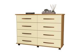 Comoda Jade Mel Perola com 8 Gavetas com corrediças metálicas telescópias com rodízios nos pés Quarto luxo